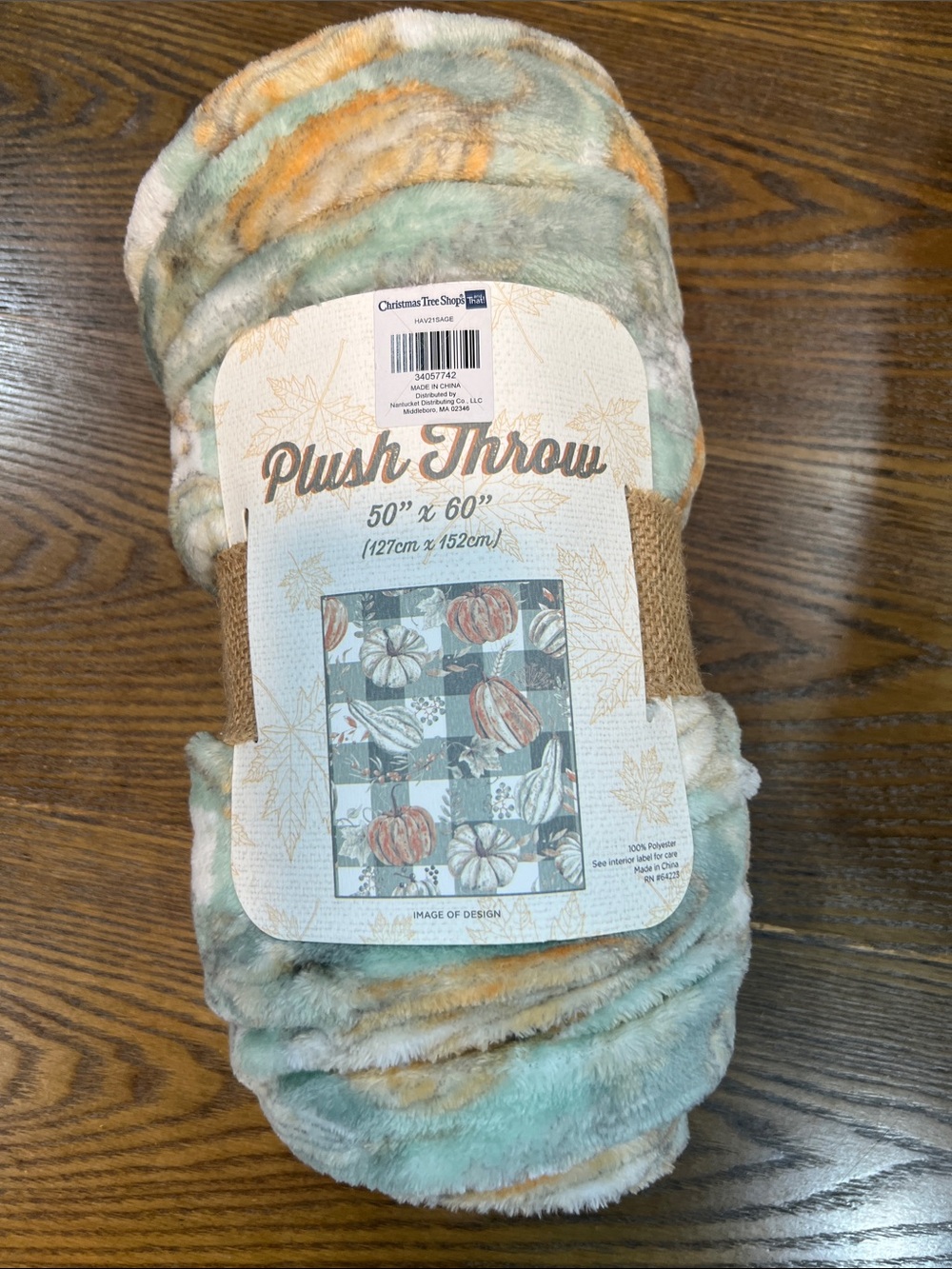 Plush Throw Blanket by — Sage Green & Cream Pattern